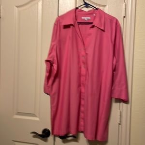 Foxcroft hot pink tunic 33” long 3/4 sleeves with turn back cuffs. Cute